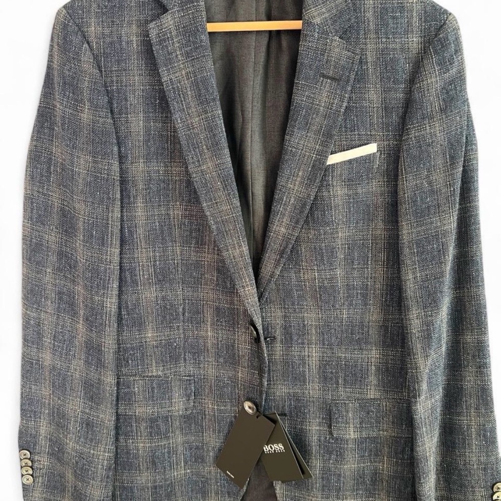 Hugo Boss Gray-Blue Plaid Coat